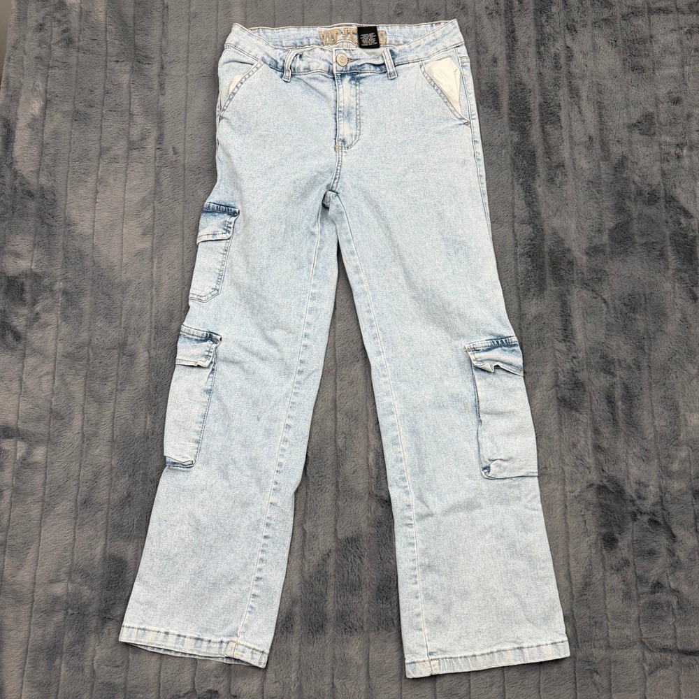 VIP Jeans Women Light Wash Cargo Wide Leg Denim Jeans 9/10 2-60048WBL-9S